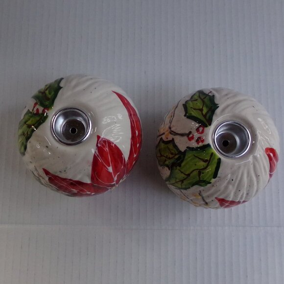 Vintage Christmas Bella Casa Ganz Ceramic Taper Candle Holders Poinsettia Shiny - Picture 12 of 15